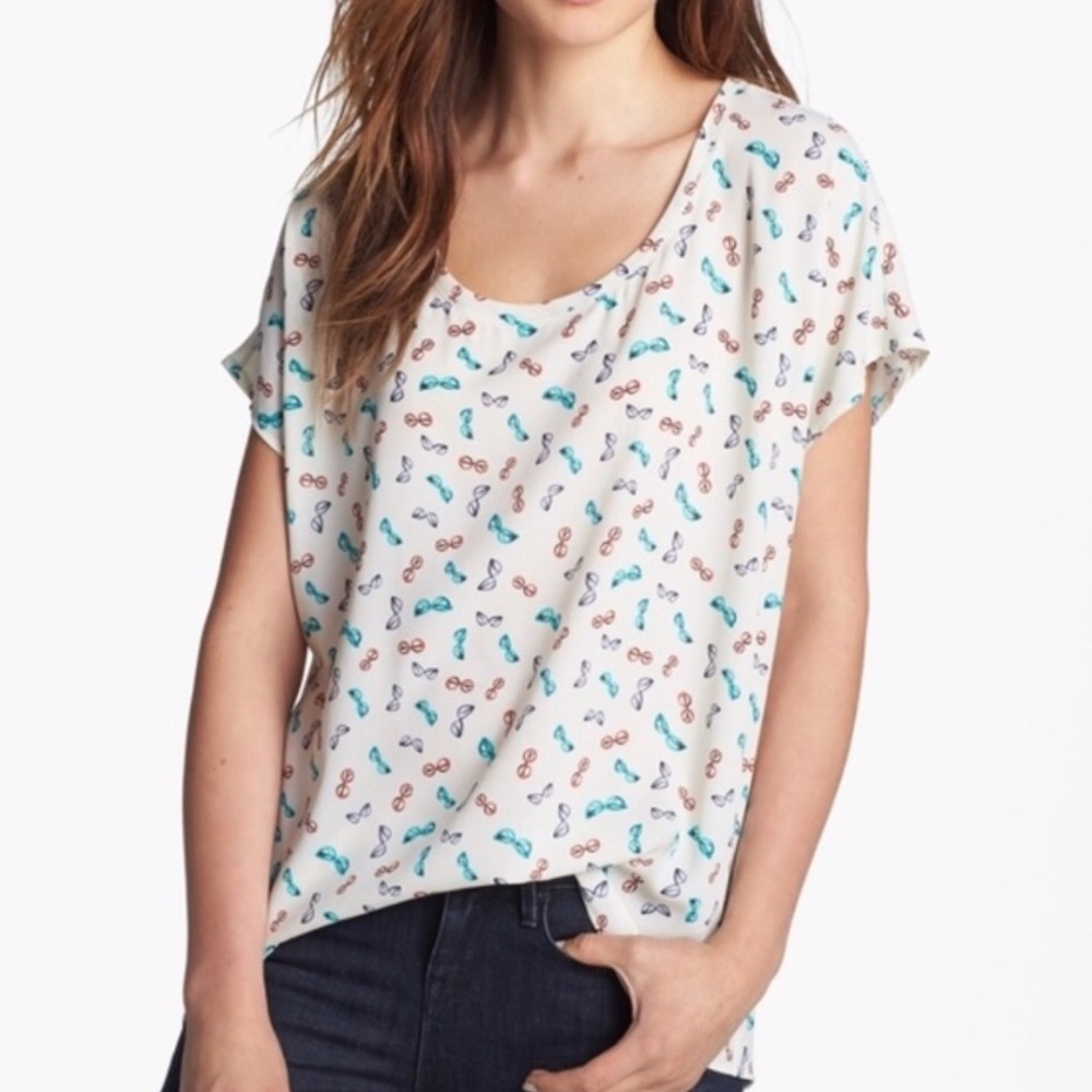 Pleione Eyeglasses Printed Short Sleeve Blouse